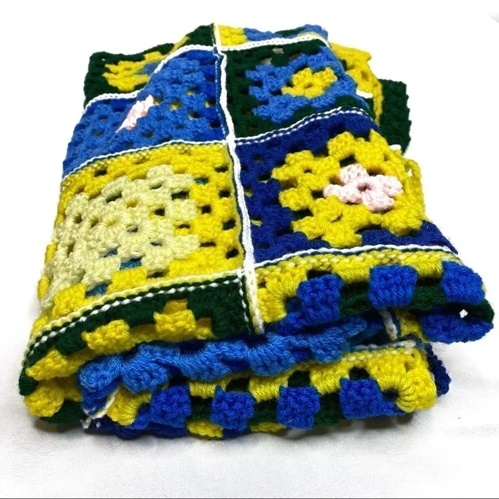 Hand crocheted granny square baby Afghan size 49” X 37”